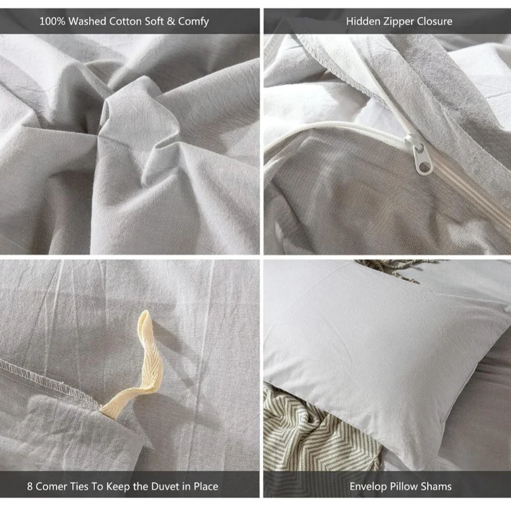 100% Cotton Twin Size Duvet Cover Set Gray